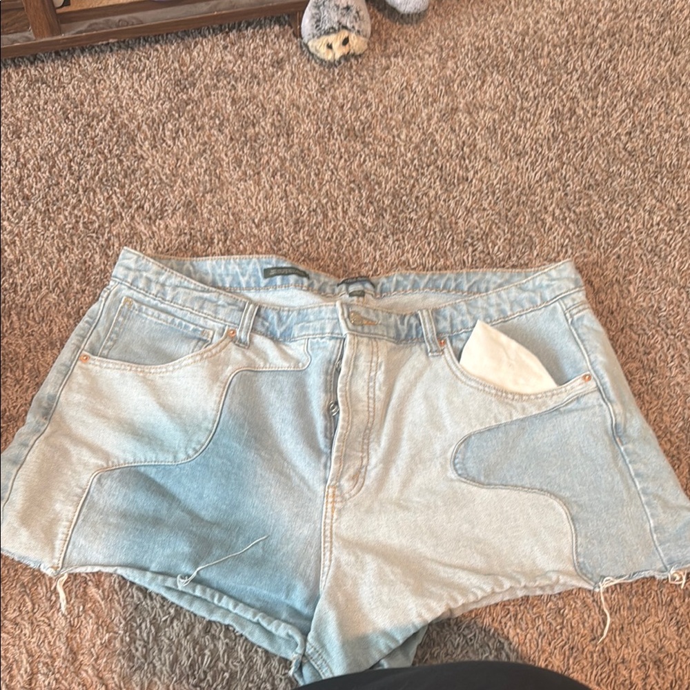 Target Blue and White Jean Shorts with Distressed Look